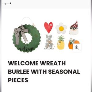 Glory Haus Original Burlee Welcome Wreath with Seasonal signs 20.75” DOOR HANGER
